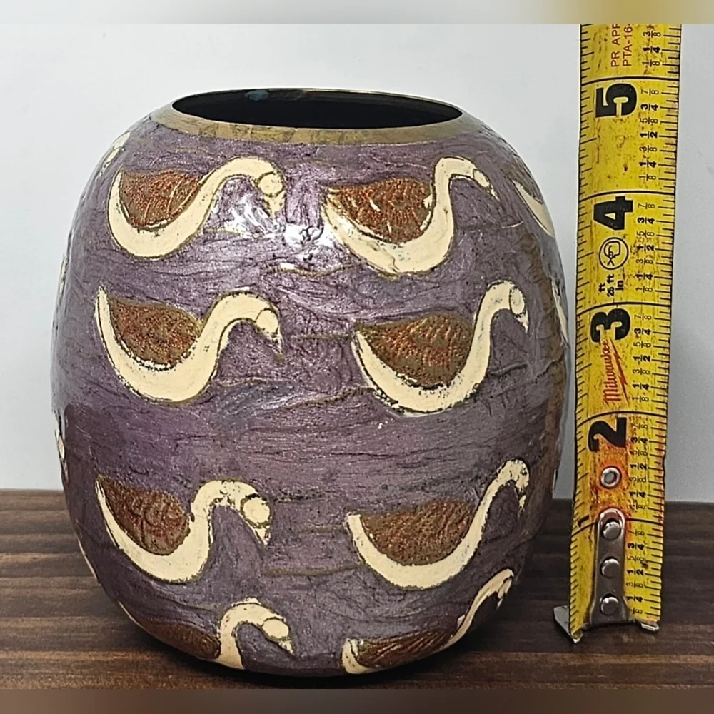 Vintage Brass & Enamel Cloisonne Handpaint Swan Vase Made in India 5